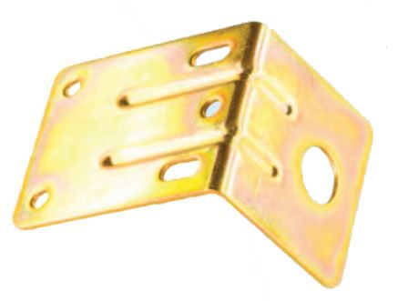 A gold-colored metal bracket with multiple mounting holes and three mounting screws.