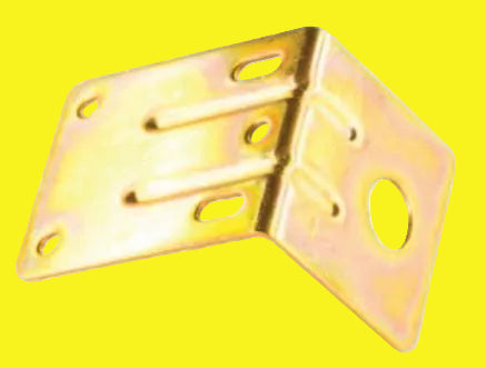 A gold-colored metal bracket with multiple mounting holes and three mounting screws.