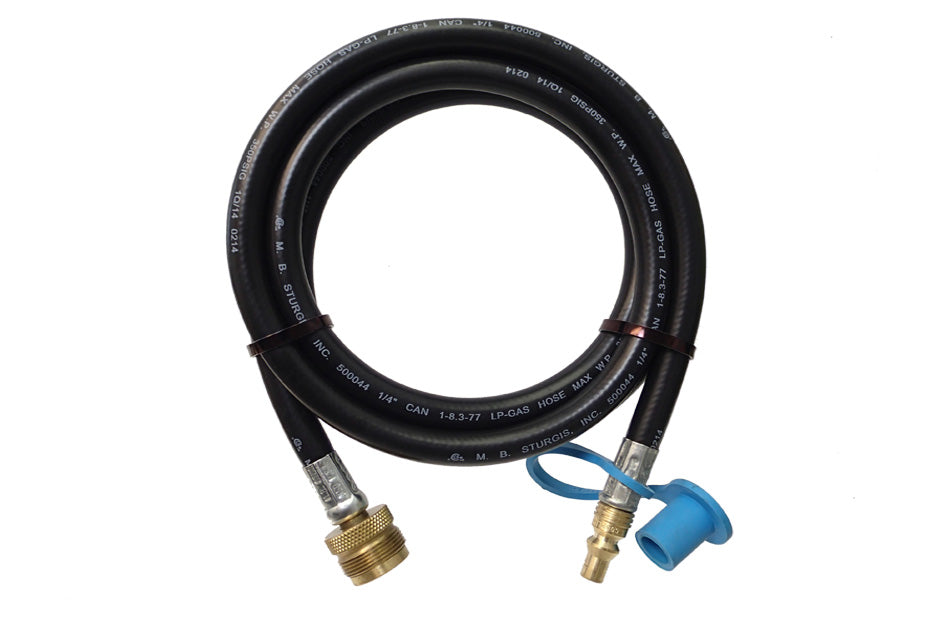 Propane hose with quick connect at one end and threaded connection at the other