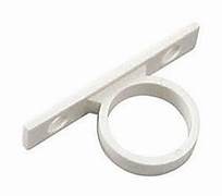 A white plastic shower hose guide ring with a simple design.