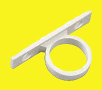 A white plastic shower hose guide ring with a simple design.