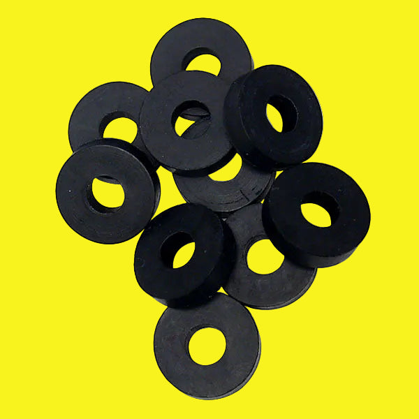 A pack of 10 black faucet washers.