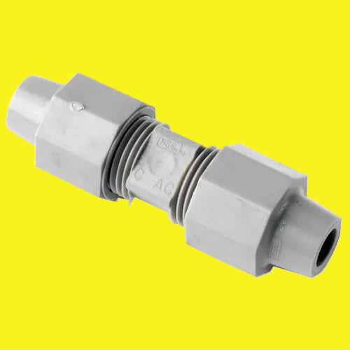 A gray Zurn 3/8" coupling for plumbing.
