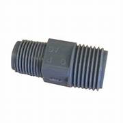 A gray plastic Zurn coupling with 1/2" and 3/8" male threads.