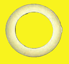 A 3/4 inch swivel seal hose end fitting made of a white material, likely rubber, against a yellow background.