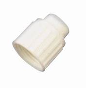 A white plastic fitting plug/cap for water line