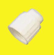A white plastic fitting plug/cap for water line