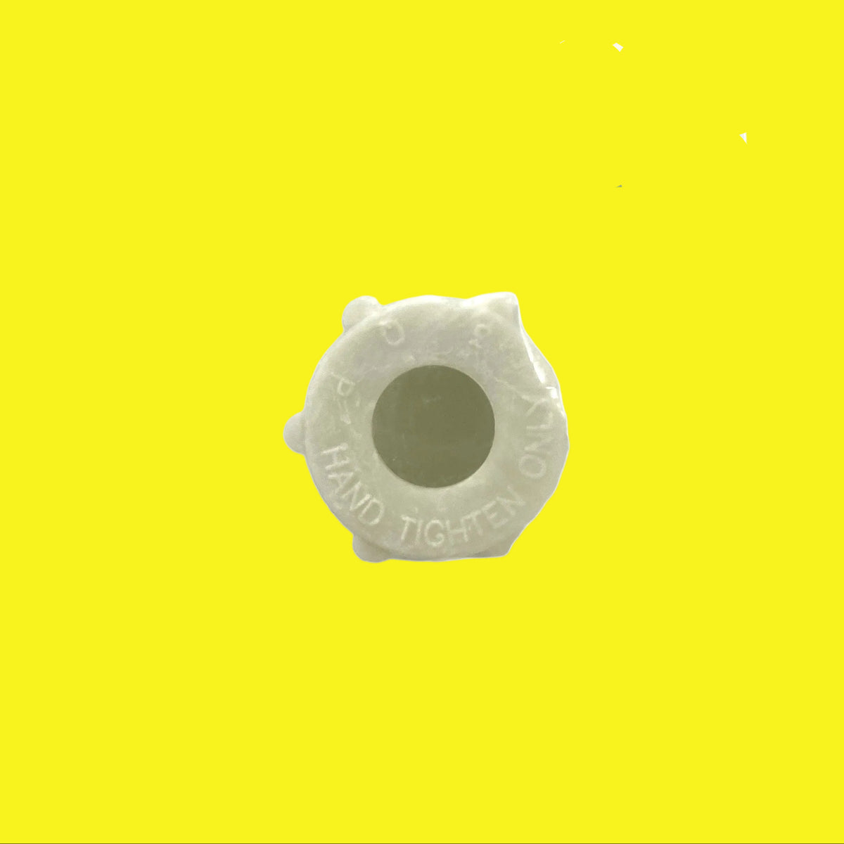 A 3/4 inch white plastic nut for PEX tube