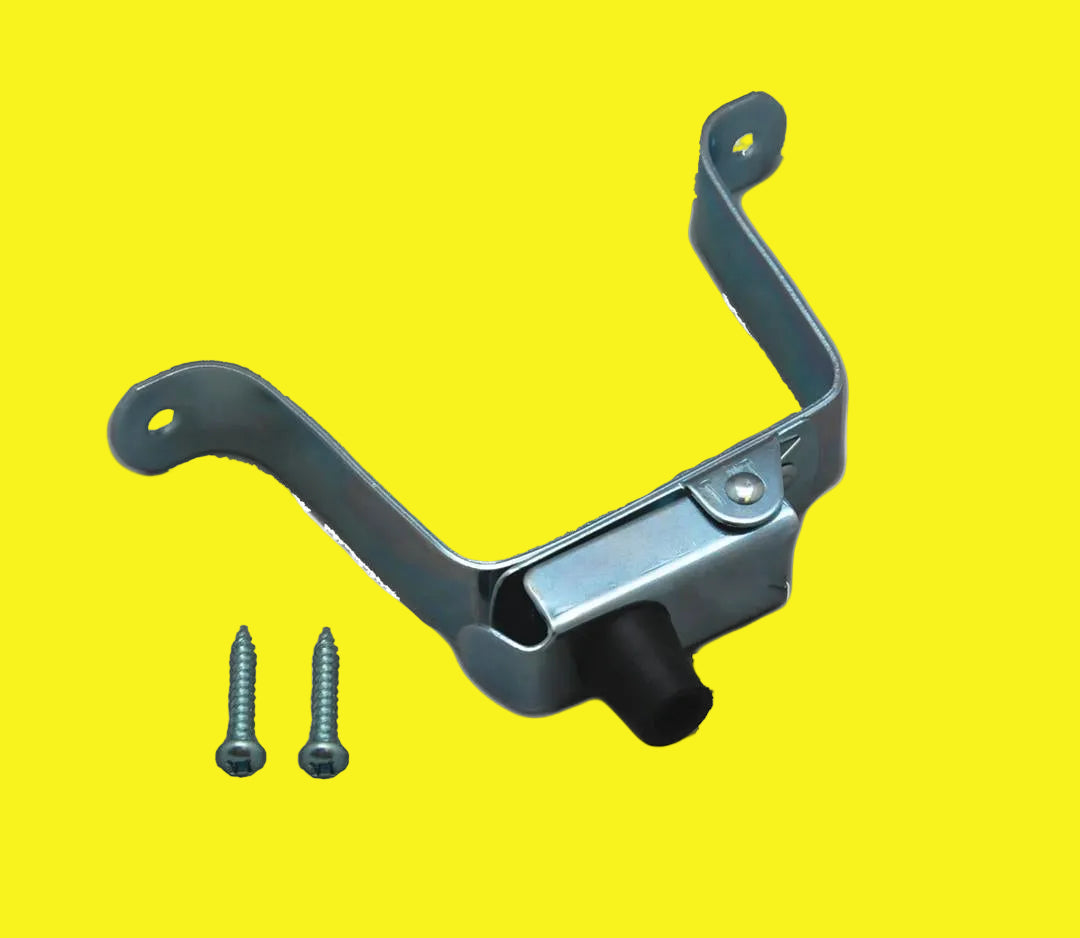 Metal entry door holder for camper. Includes two screws for installation