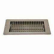 A brown metal heating/cooling register with a damper, featuring a grid-like pattern and visible screws at the corners.