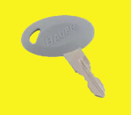 Bauer brand key blank, gray and silver