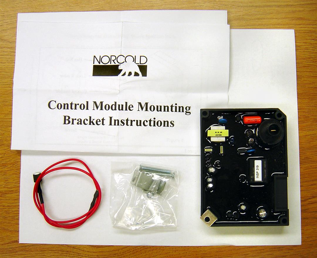 Norcold refrigerator ignition control circuit board with wiring and mounting instructions.