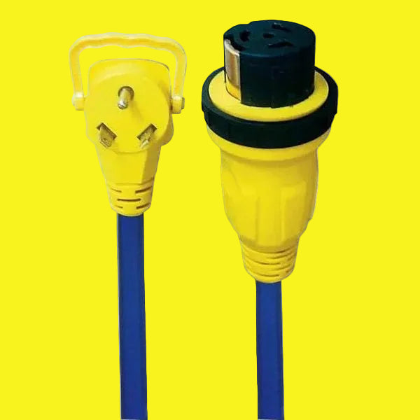 Blue power cord with yellow ends
