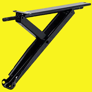A black stabilizing jack with a slotted crank handle and mounting hardware.