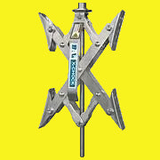 A silver tire locking chock with a ratchet wrench, designed for use with tandem tires.