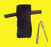 A black window awning pull strap