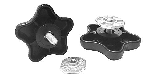 Two black awning brace knobs with clamps, one knob is facing up and the other is facing down, both on a white background.
