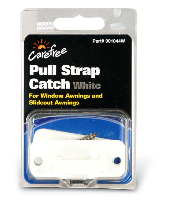 White metal pull strap catch for awnings