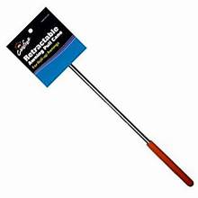 A retractable awning pull cane with a silver metal shaft and a red handle, packaged in a blue and black cardboard sleeve with the text 'Limited 1 Year Warranty'.