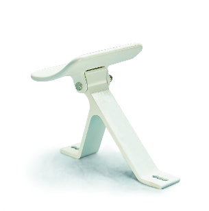 White awning roller support with a sidewall bracket, isolated on a white background.