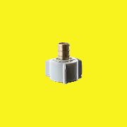 A brass and plastic fresh water fitting with a swivel and plastic nut.