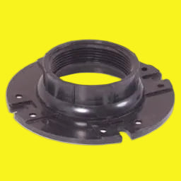 Black toilet closet flange with a female pipe thread, made of plastic.