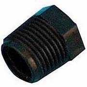 A black 3/8 inch male thread pipe plug made of ABS plastic.