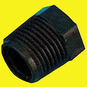 A black 3/8 inch male thread pipe plug made of ABS plastic.