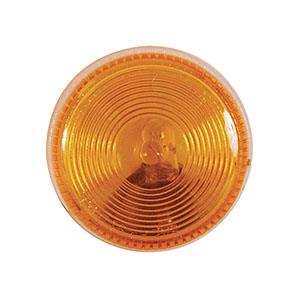 A round amber-colored clearance light with an incandescent bulb and an ABS housing designed for surface mounting.