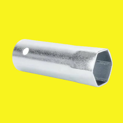 Zinc plated water heater element wrench with a 1-1/2 inch nut.