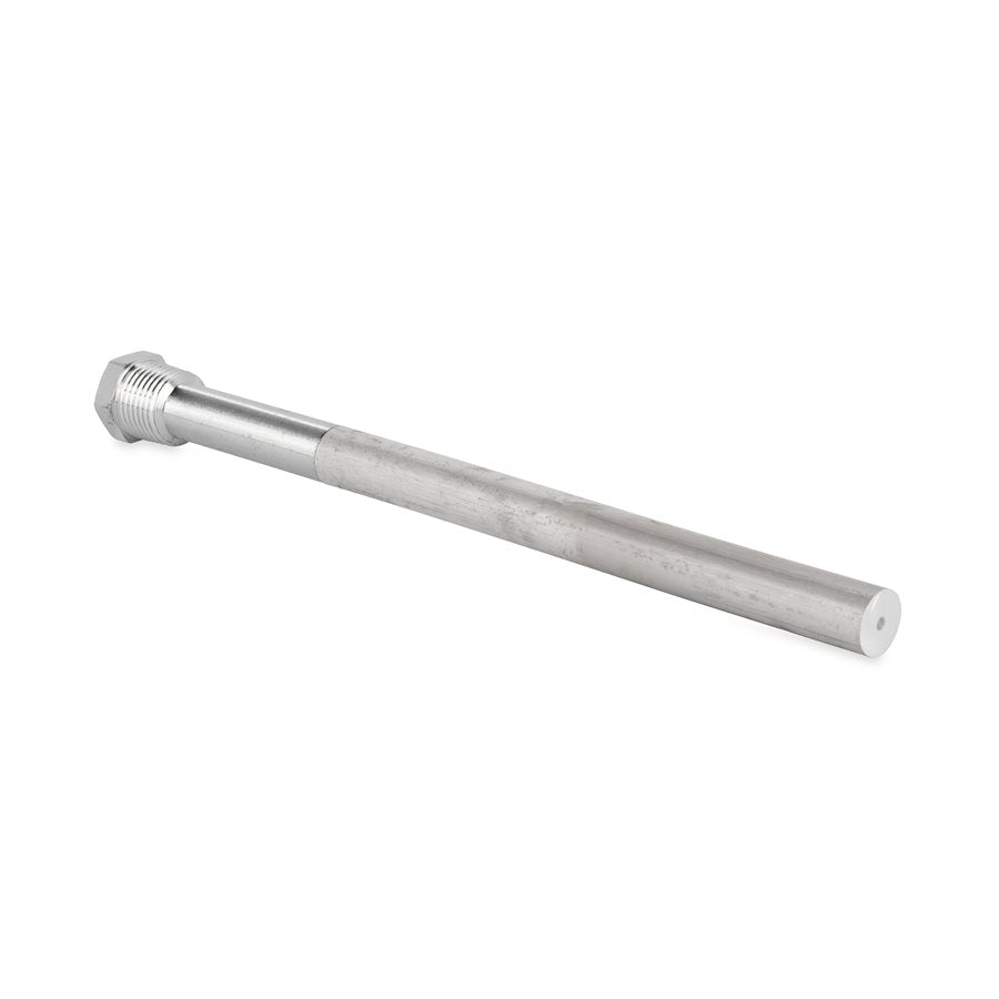 A long, cylindrical water heater anode rod, 1/2" x 9.5".
