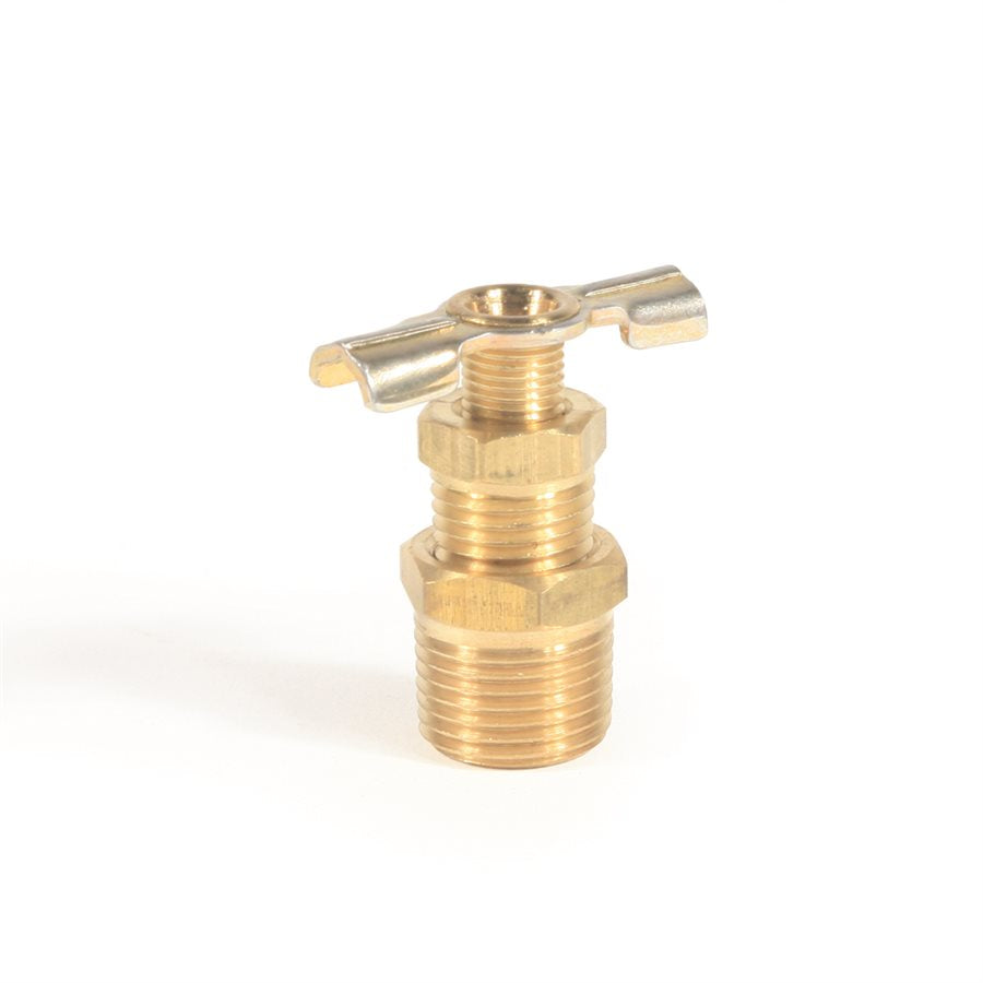 A brass water heater drain valve.