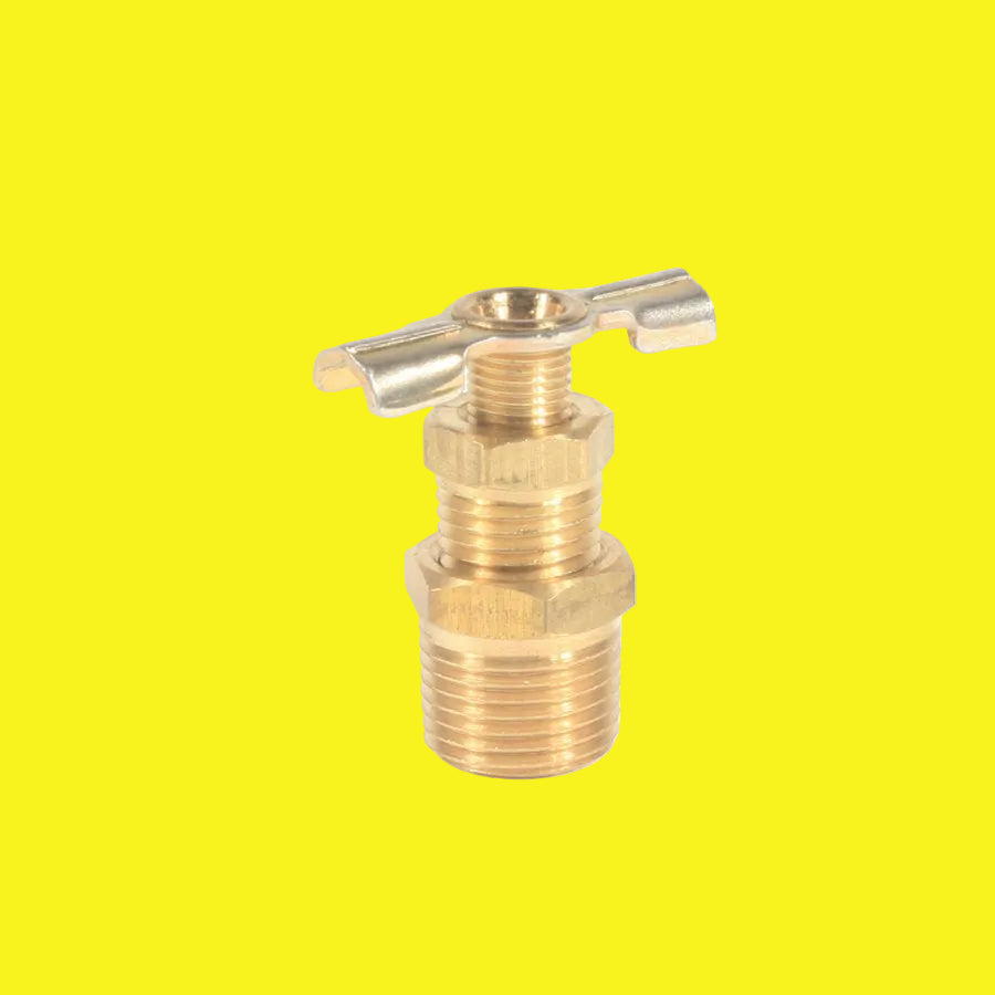 A brass water heater drain valve.