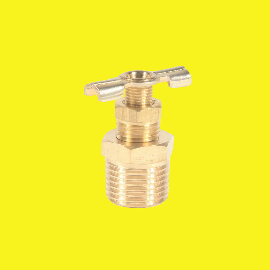 A brass water heater drain valve