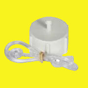 A white fresh water cap with a lanyard and tubing, typically used for plumbing purposes.