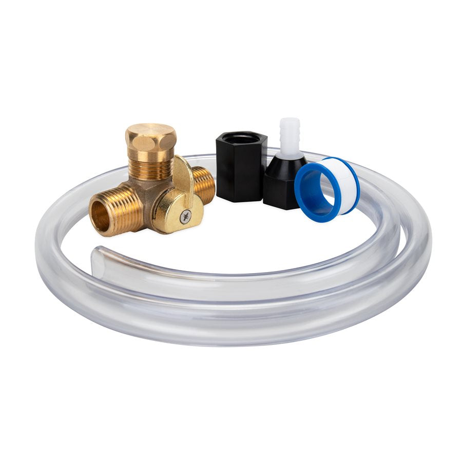 Winterizing kit with clear hose, brass valve and black fittings