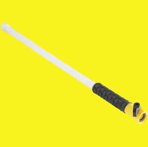 White extension wand with black handle and yellow nozzle on a yellow background