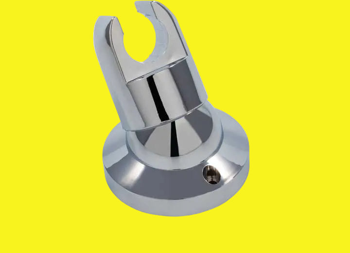 A chrome shower head mount