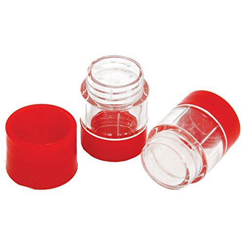 Salt and pepper shaker consisting of two clear containers with red lids.
