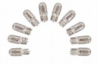 A pack of ten miniature incandescent bulbs for vehicle lighting.