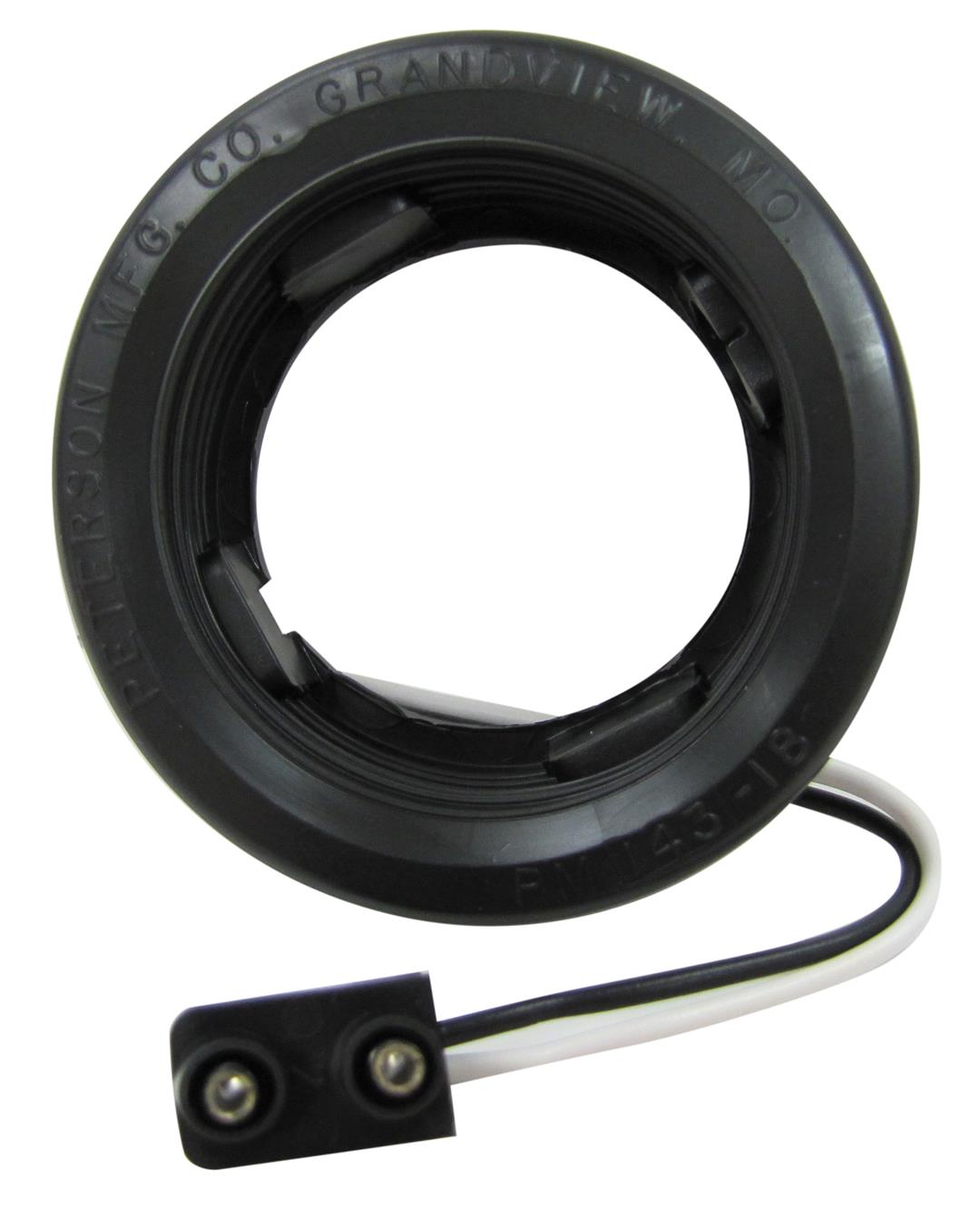 A black side marker grommet with an attached electrical connector.