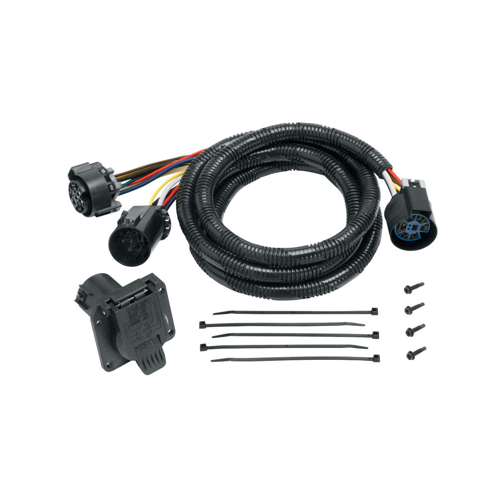 A set of trailer wiring connector adapters including a hose, connectors, and mounting hardware.