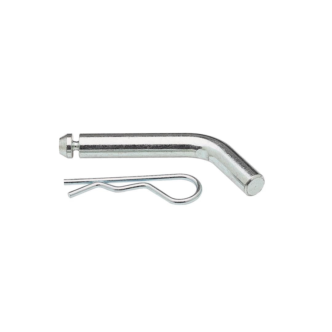 A silver trailer hitch pin with a clip, intended for use with a 2-inch receiver.