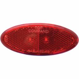 An elliptical red LED clearance light with a textured lens and 'TOP COMMAND' written on the red surface.