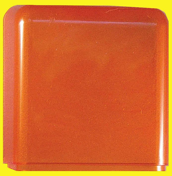 A square-shaped, amber-colored lens for porch light.