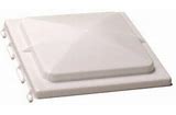 A white, solid-colored roof vent lid made of polypropylene with a pin hinge.