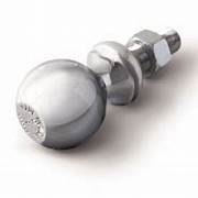 A silver ball assembly with ball, nut, and washer.