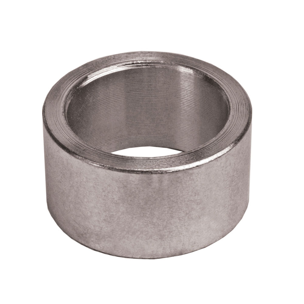 A metal hitch ball reducer bushing designed to adapt from 1-1/4" to 1" single round ring.