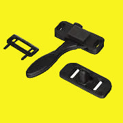 A black screen door latch with a left hand opening mechanism, including a mounting plate and a screw.