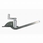 A silver-colored metal roof vent operator with a swivel handle and mounting holes.